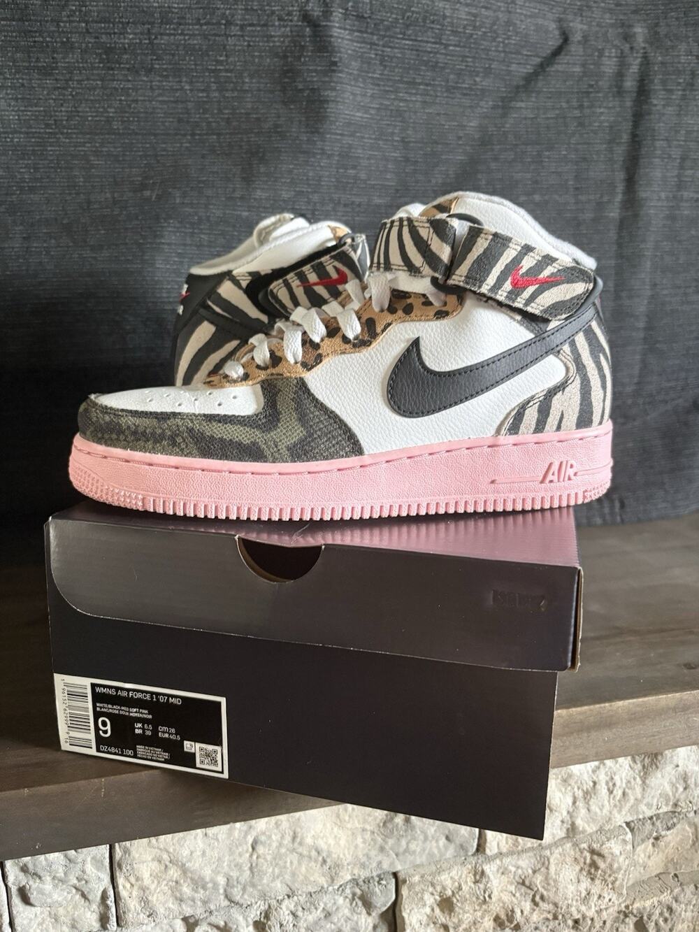 Nike Air Force 1 Mid Tunnel Walk Women’s Size 9 Animal Print Pink DZ4841 100